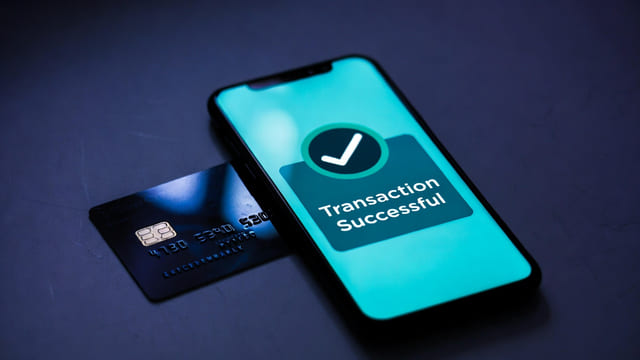 Bank card next to phone showing USDC cash out confirmation for a digital product seller