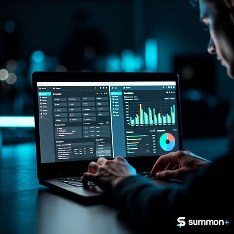 Creator comparing a Whop alternative for digital products on a laptop with instant USDC payout dashboard